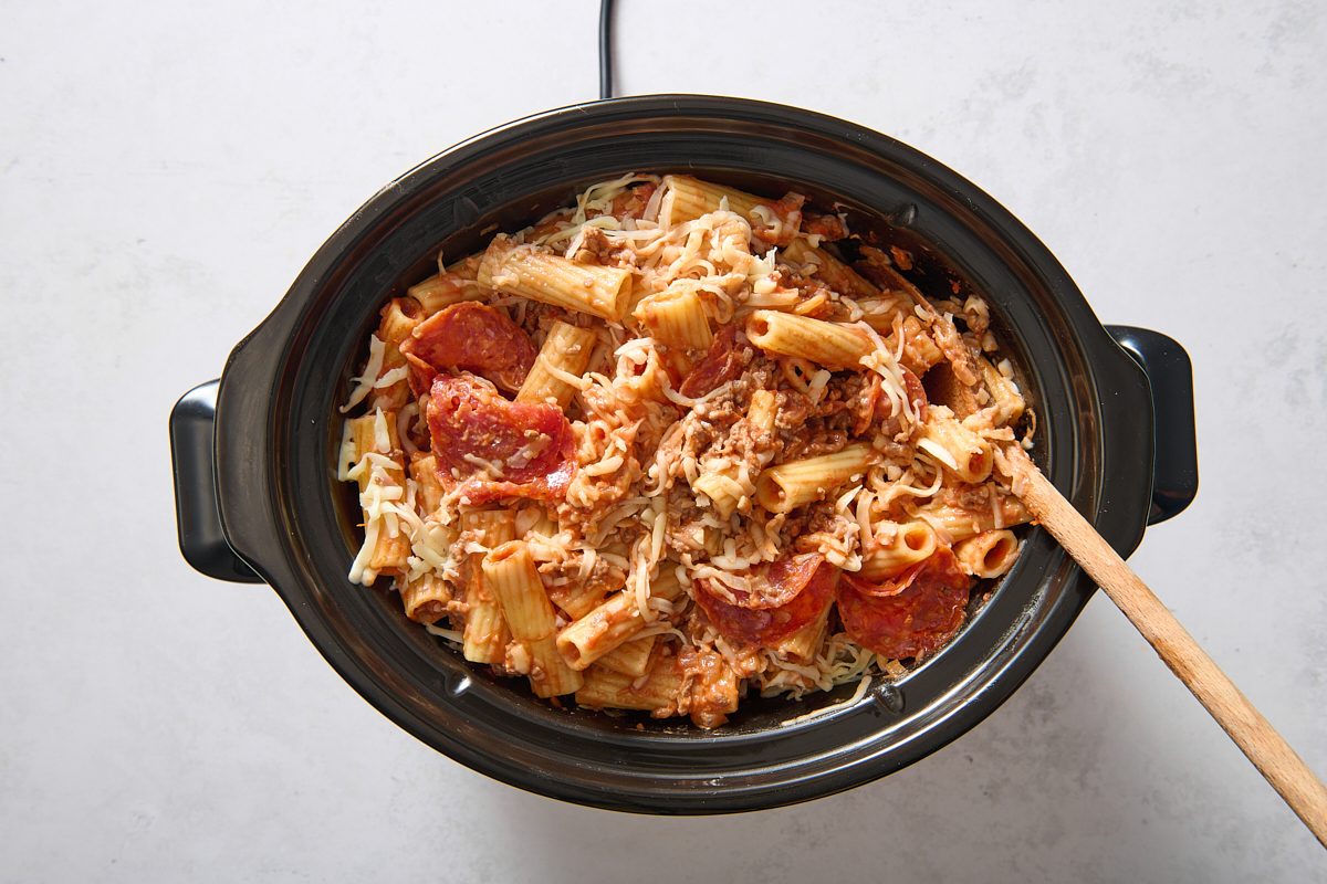 Ingredients mixed in a slow cooker