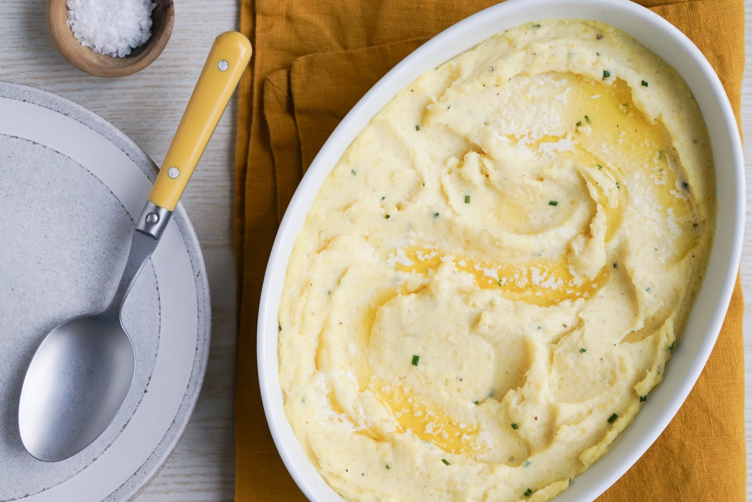 Baked mashed potatoes ready to be served