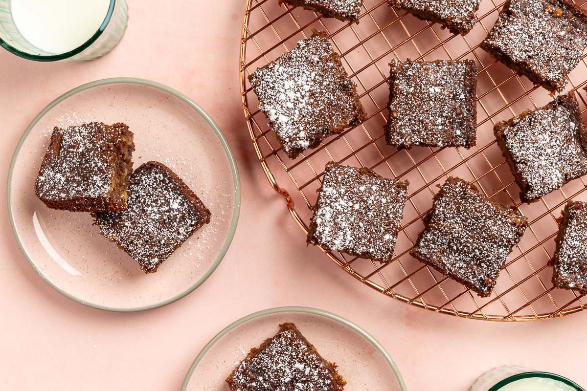 Taste of Home Banana Brownies recipe photo of finished brownies cut into squares.