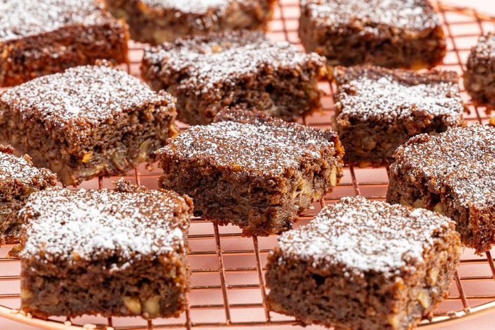 Taste of Home Banana Brownies recipe photo of finished brownies cut into squares.
