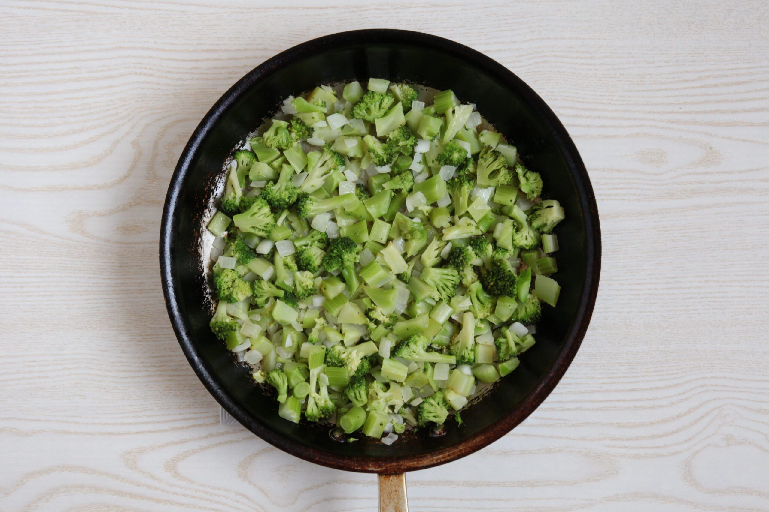 Sauteeing vegetables for broccoli rice casserole