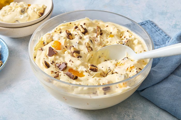 Cookie Salad being scooped out of a large serving bowl