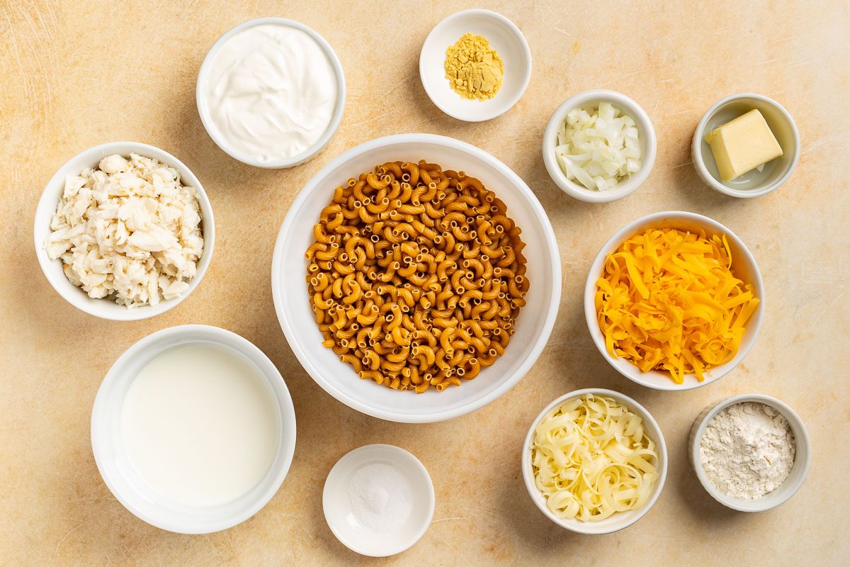 Taste of Home Crab Mac and Cheese recipe photo of ingredients.