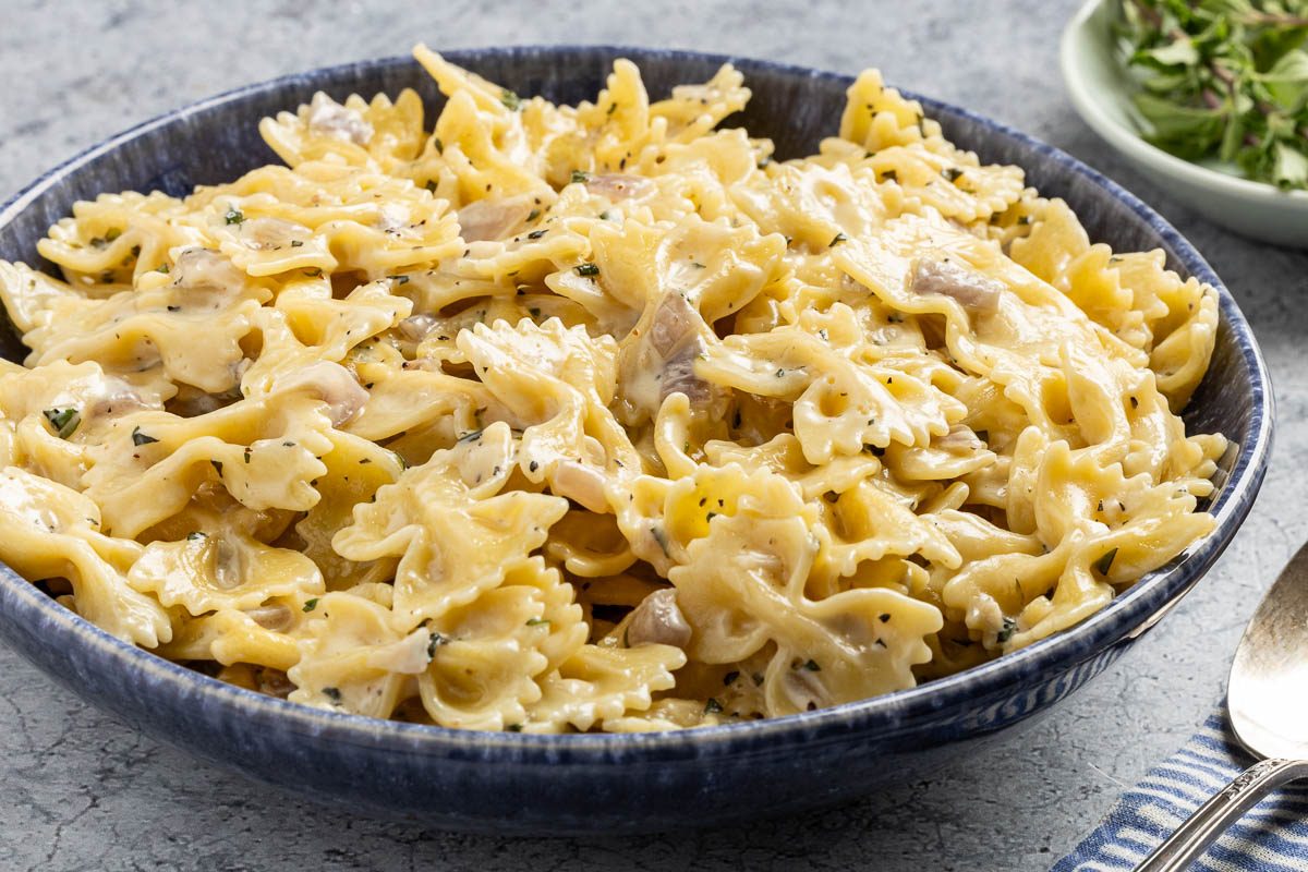 Taste of Home Cream Sauce for Pasta recipe photo of the finished recipe placed in a serving dish.