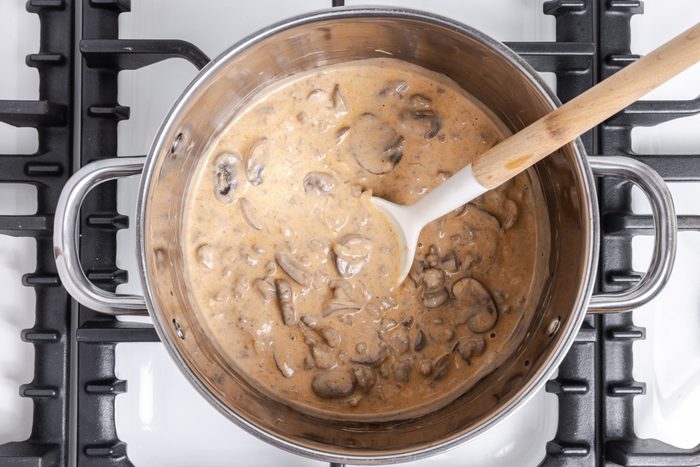 Stroganoff finished in sauce pan.