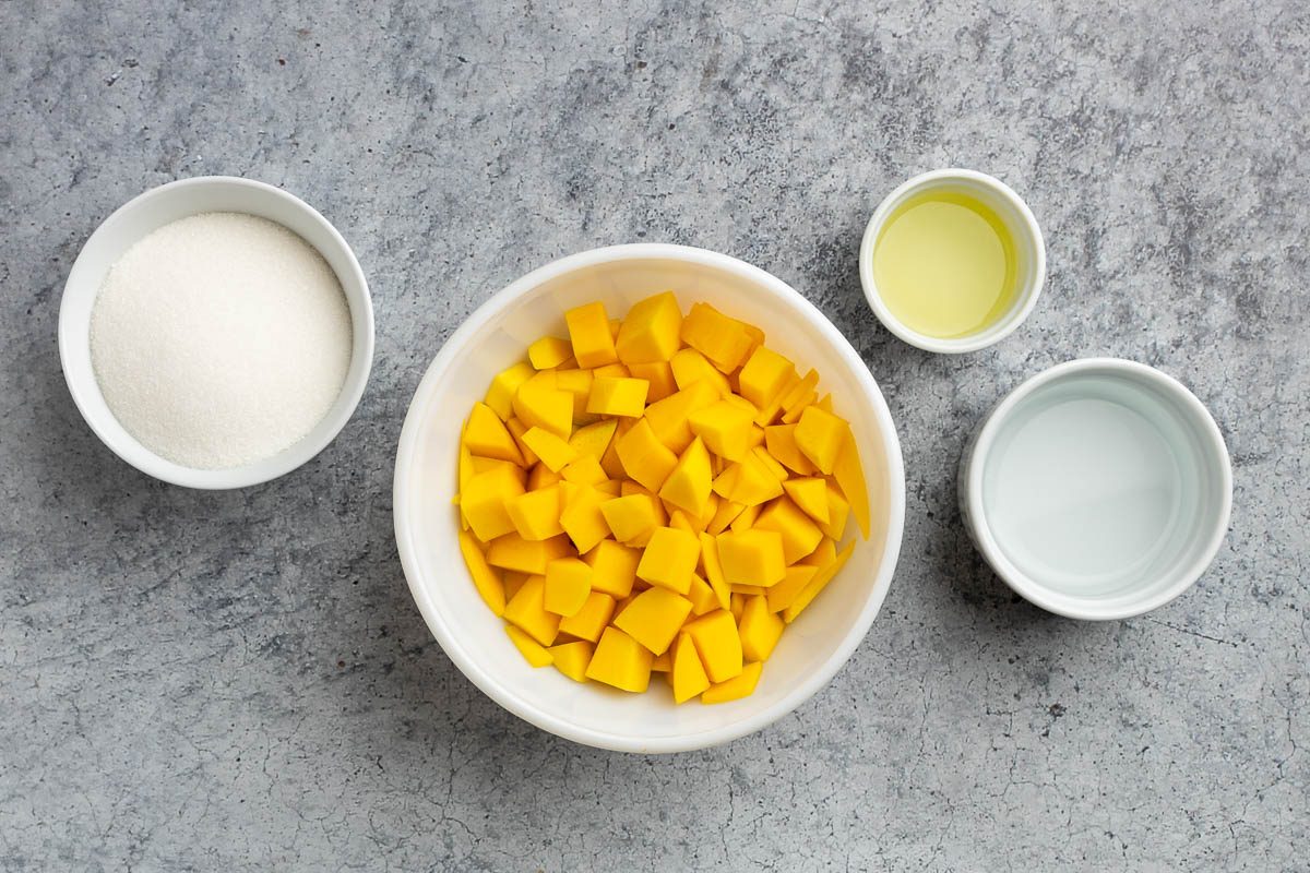 Taste of Home mango sorbet recipe photo of ingredients.