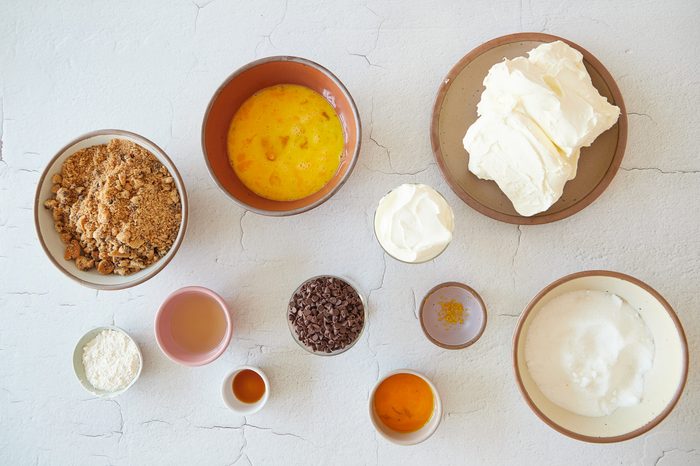 Ingredients for chocolate chip cookie cheesecake
