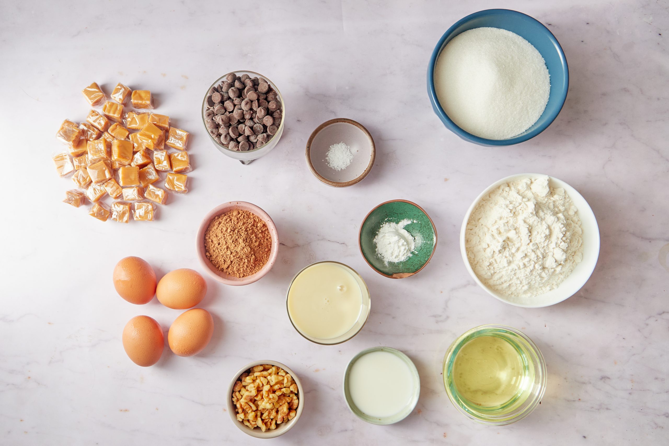 Ingredients for caramel brownies