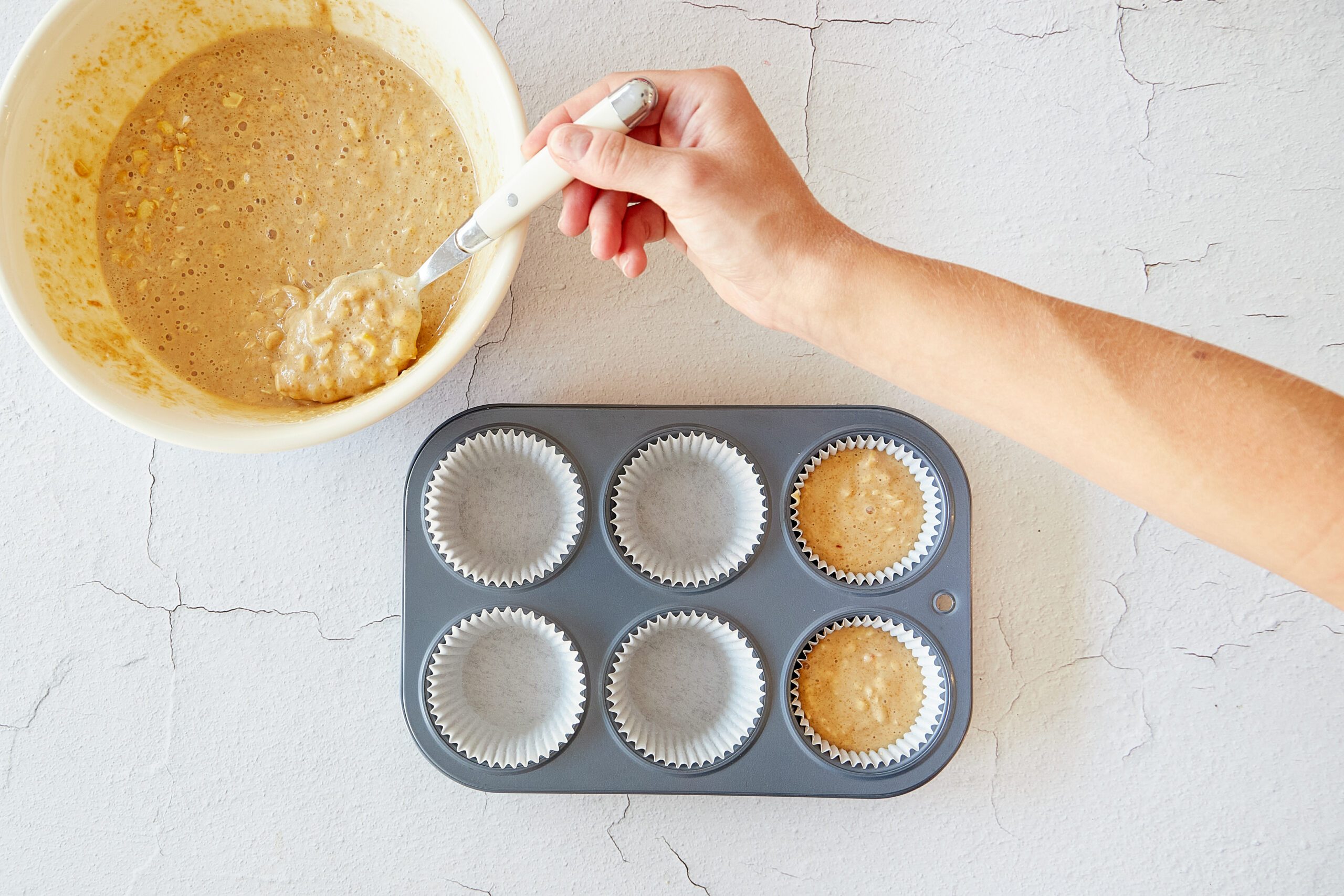 Fill the peanut butter muffin tin and bake.