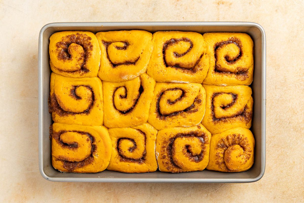 Taste of Home Pumpkin Cinnamon Rolls recipe photo of the baked rolls.