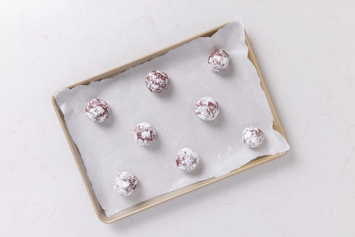 Cookies in baking sheet ready to be baked.
