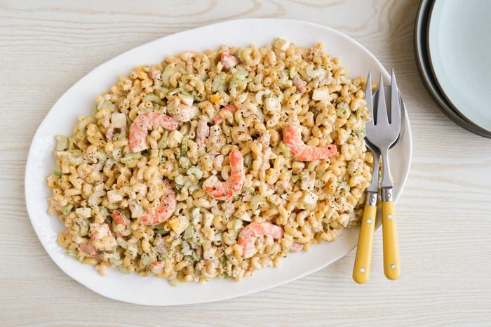 Seafood pasta salad with shrimp and crab