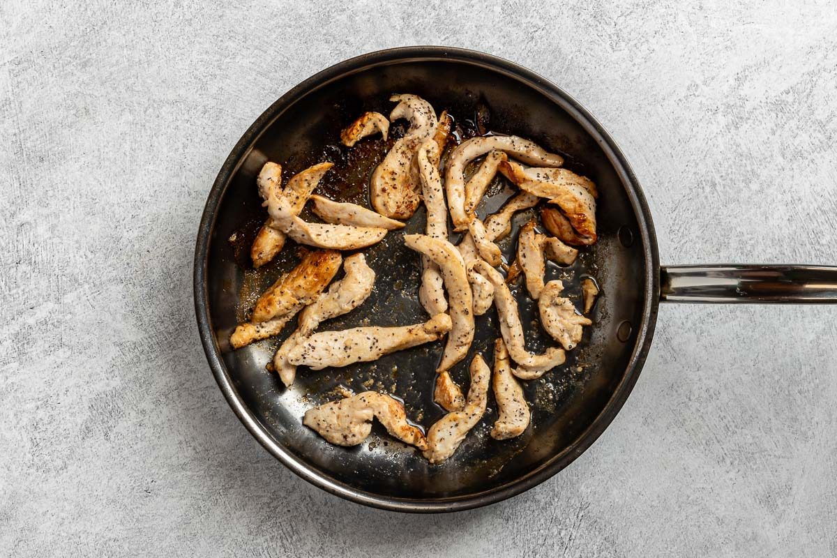 Taste of Home Strawberry Chicken Salad recipe photo of the cooked chicken in a skillet.