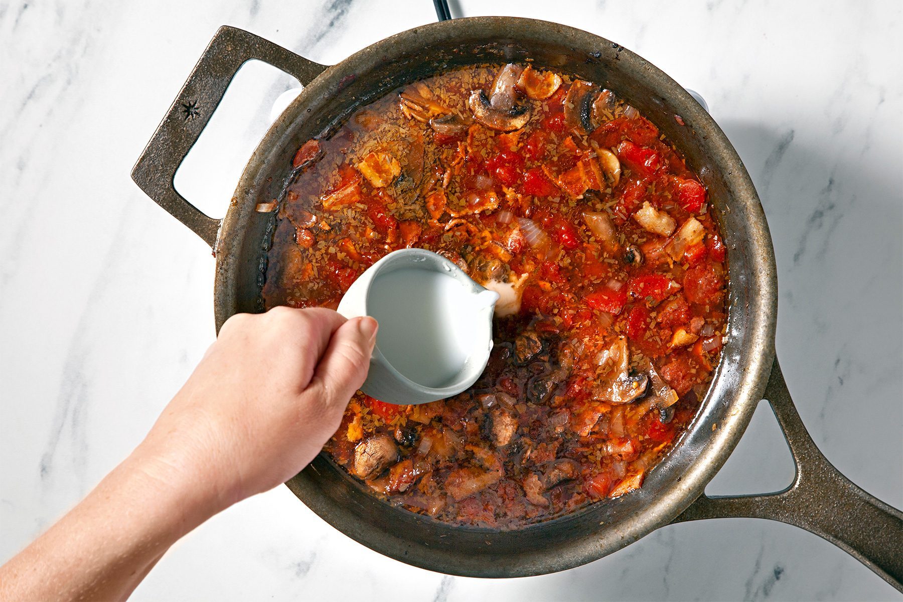 Combine cornstarch and water until smooth; overhead shot;