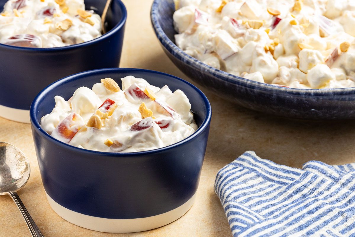 Taste of Home Taffy Apple Salad recipe photo of the finished recipe served into bowls.
