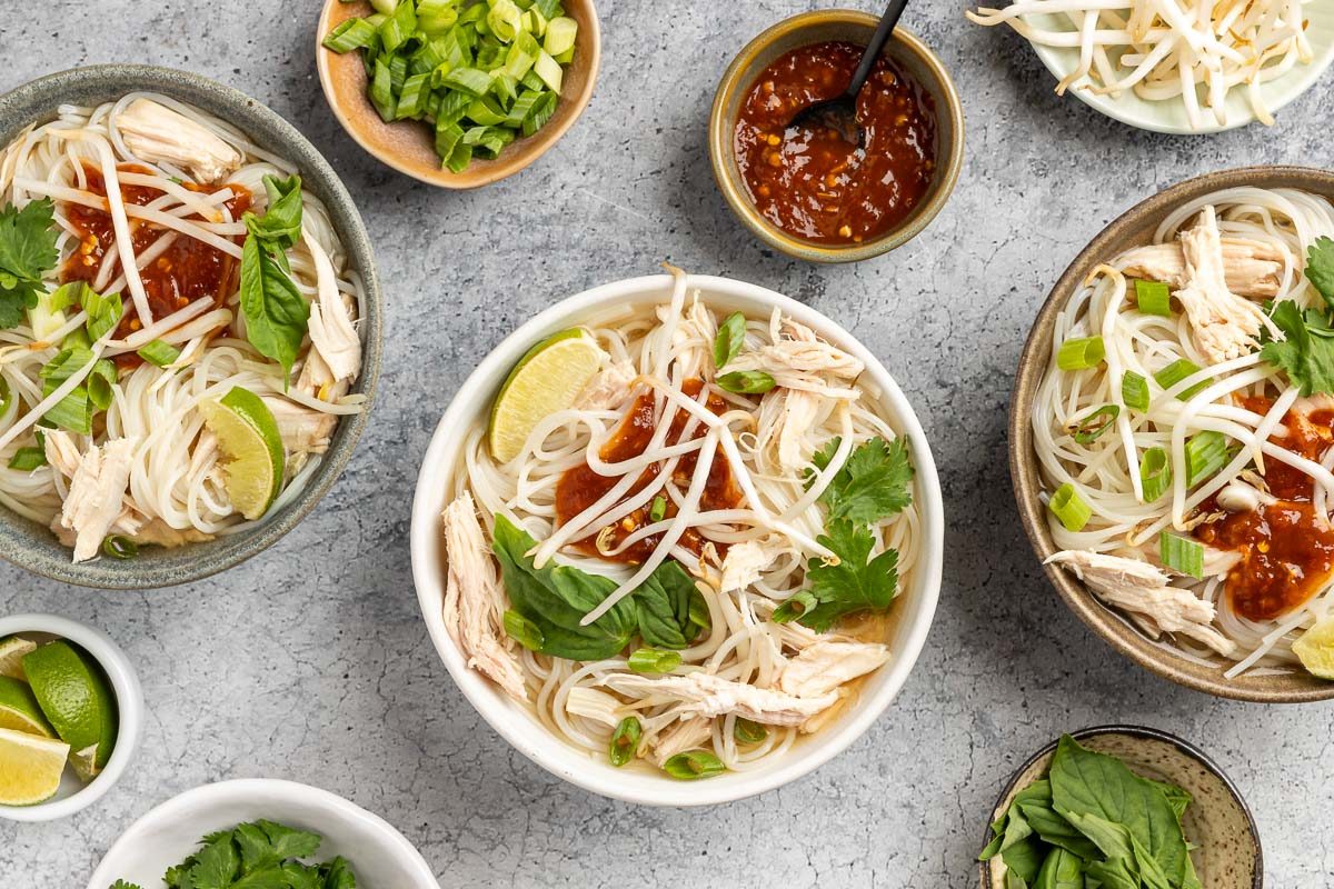 Taste of Home Thai Chicken Noodle Soup photo of the finished recipe in bowls.