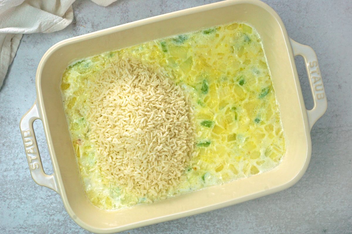 Adding instant rice to make Turkey Rice Casserole by Taste of Home RMS 17968