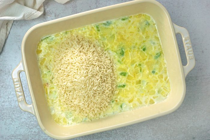 Adding instant rice to make Turkey Rice Casserole by Taste of Home RMS 17968