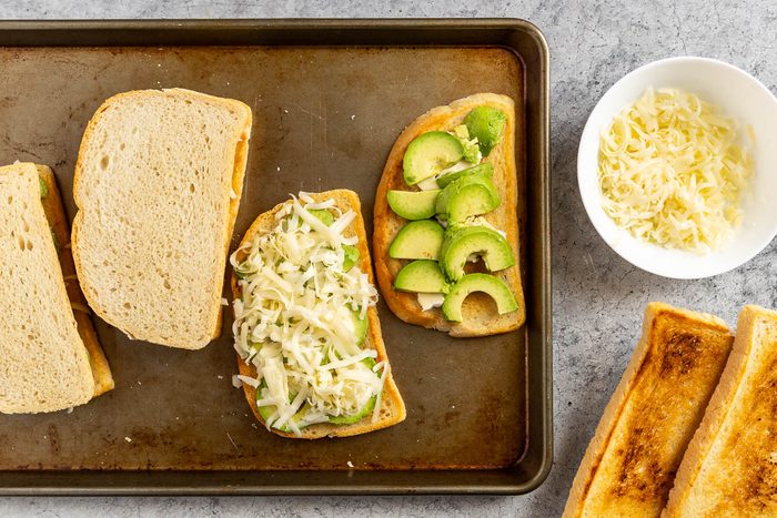 Taste of Home Avocado Grilled Cheese recipe photo of building the sandwiches.