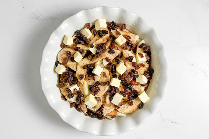 Unbaked Taste of Home Baked Apple in a pie plate