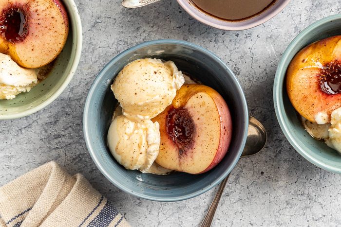 Taset of Home Baked Peaches photo of the finished recipe served in bowls.