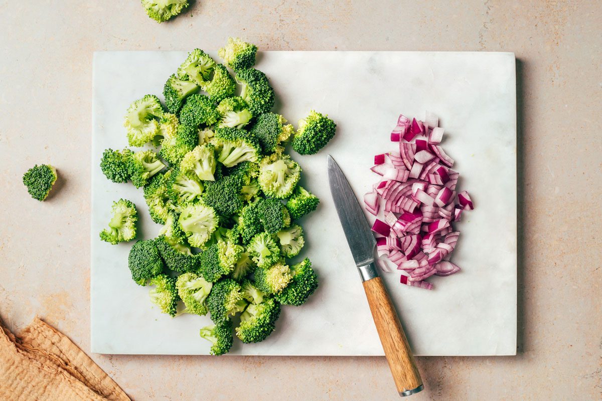 Chopping Vegetables for Broccoli Raisin Salaf for Taste of Home
