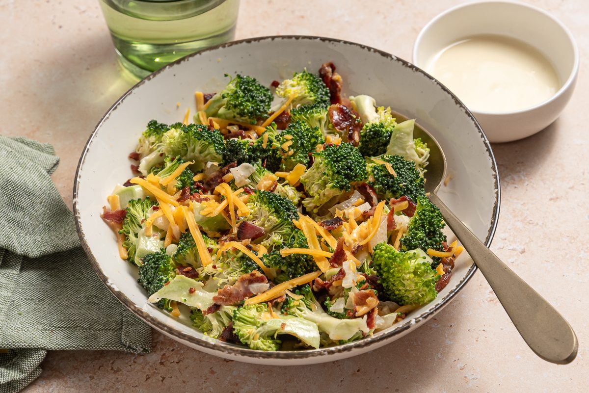 Closeup Of Plate With Broccoli Salad With Bacon