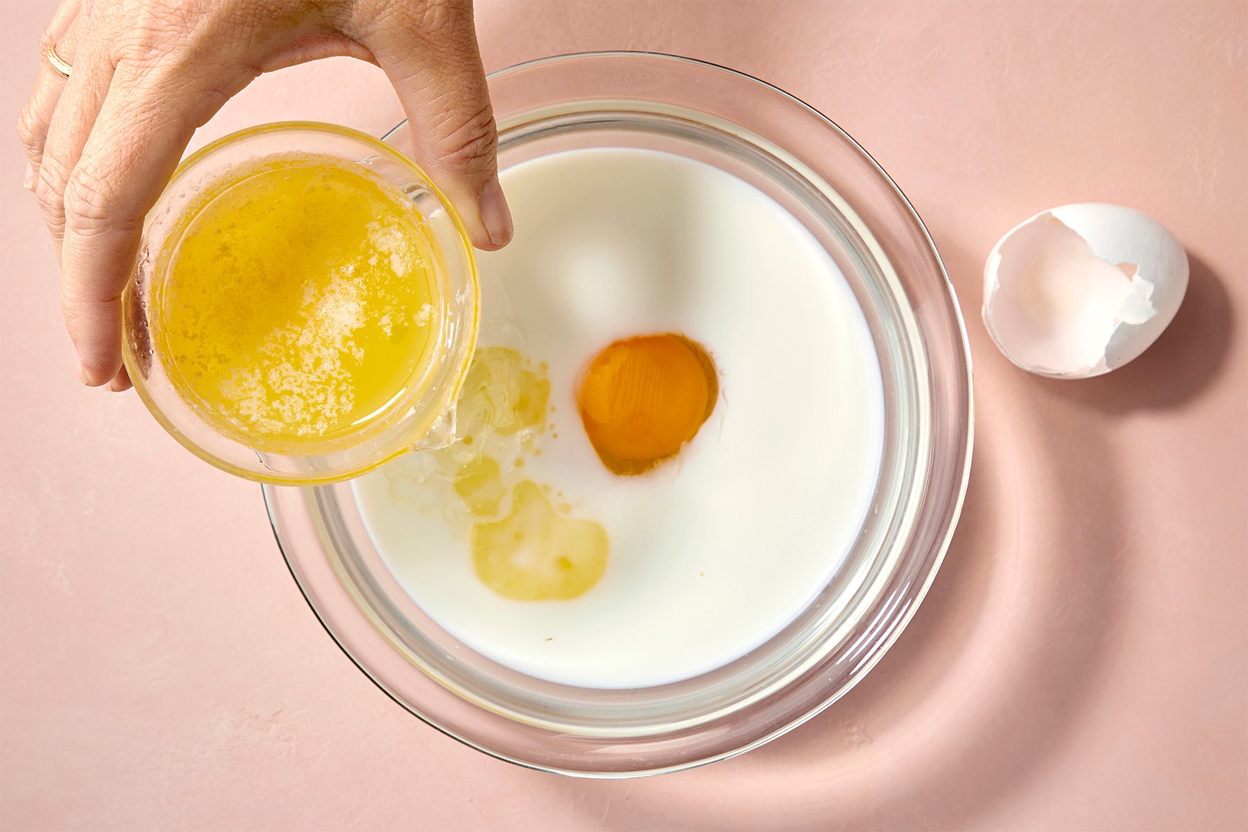 melted butter added in the egg mix