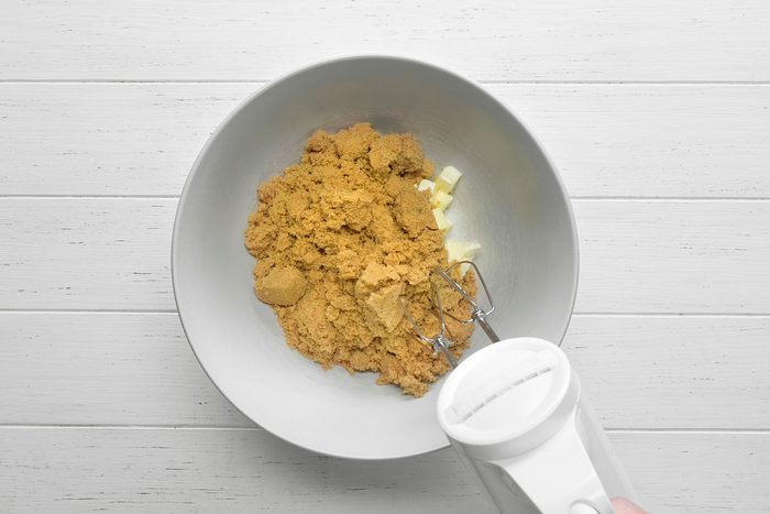Butter and brown sugar creamed in a large bowl.