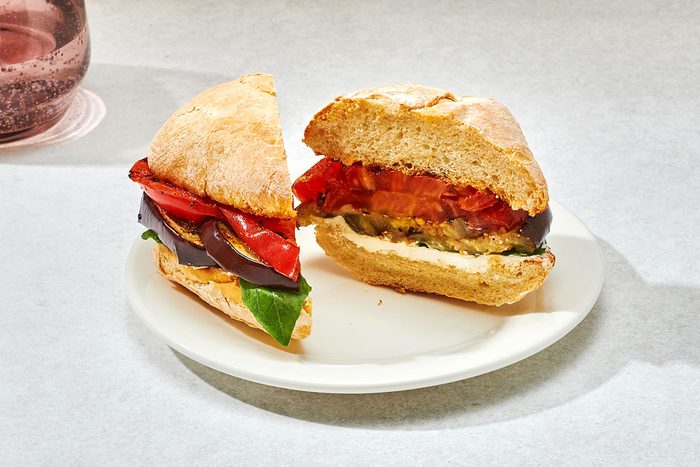 Eggplant sandwich served on a plate