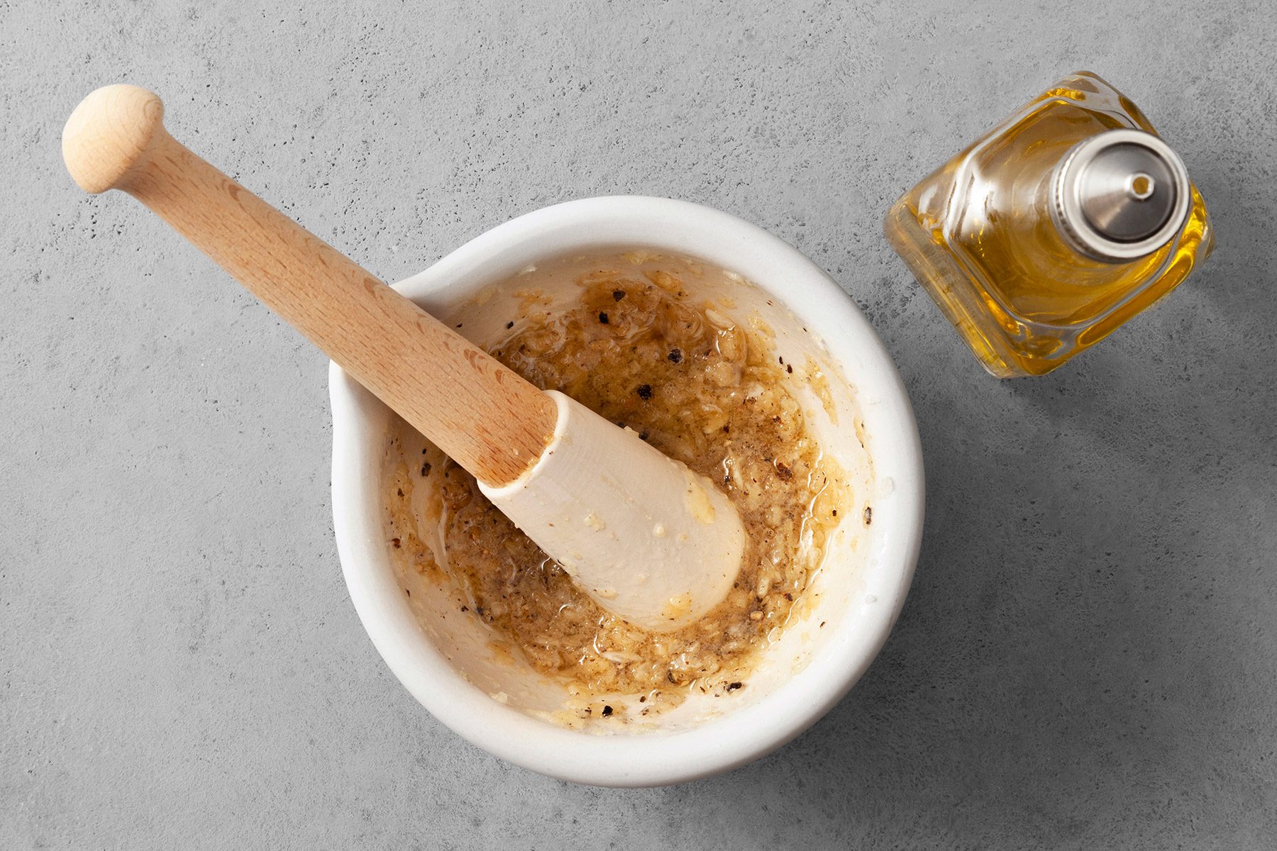 Stir in oil, lemon juice and Worcestershire sauce.