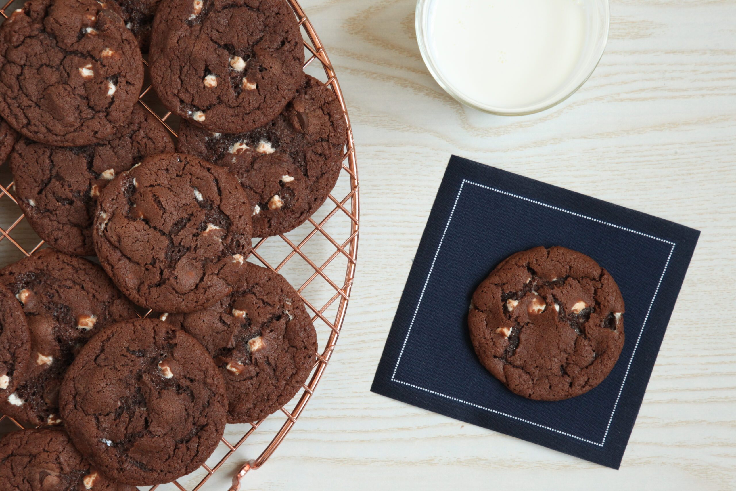 Hot Chocolate Cookies with a glass of milk