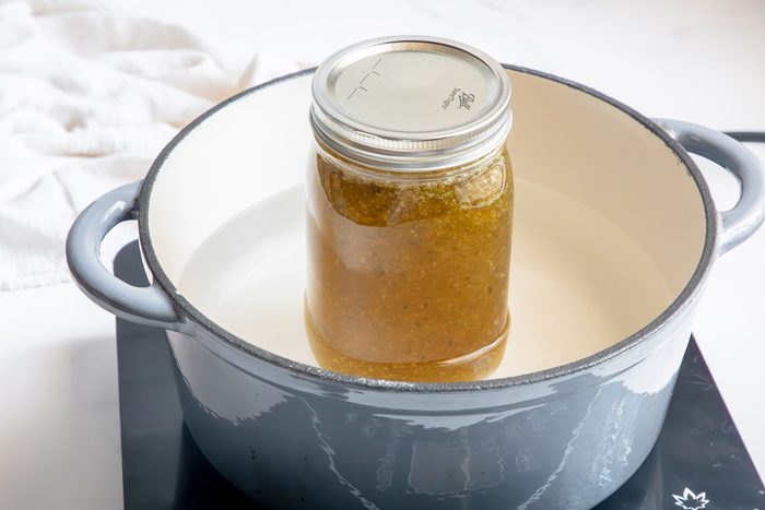 Shot for Taste of Home Jalapeno Jelly in a water bath.