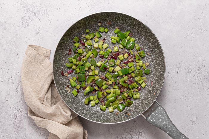 Pan With Cooked Celery, Onion And Pepper