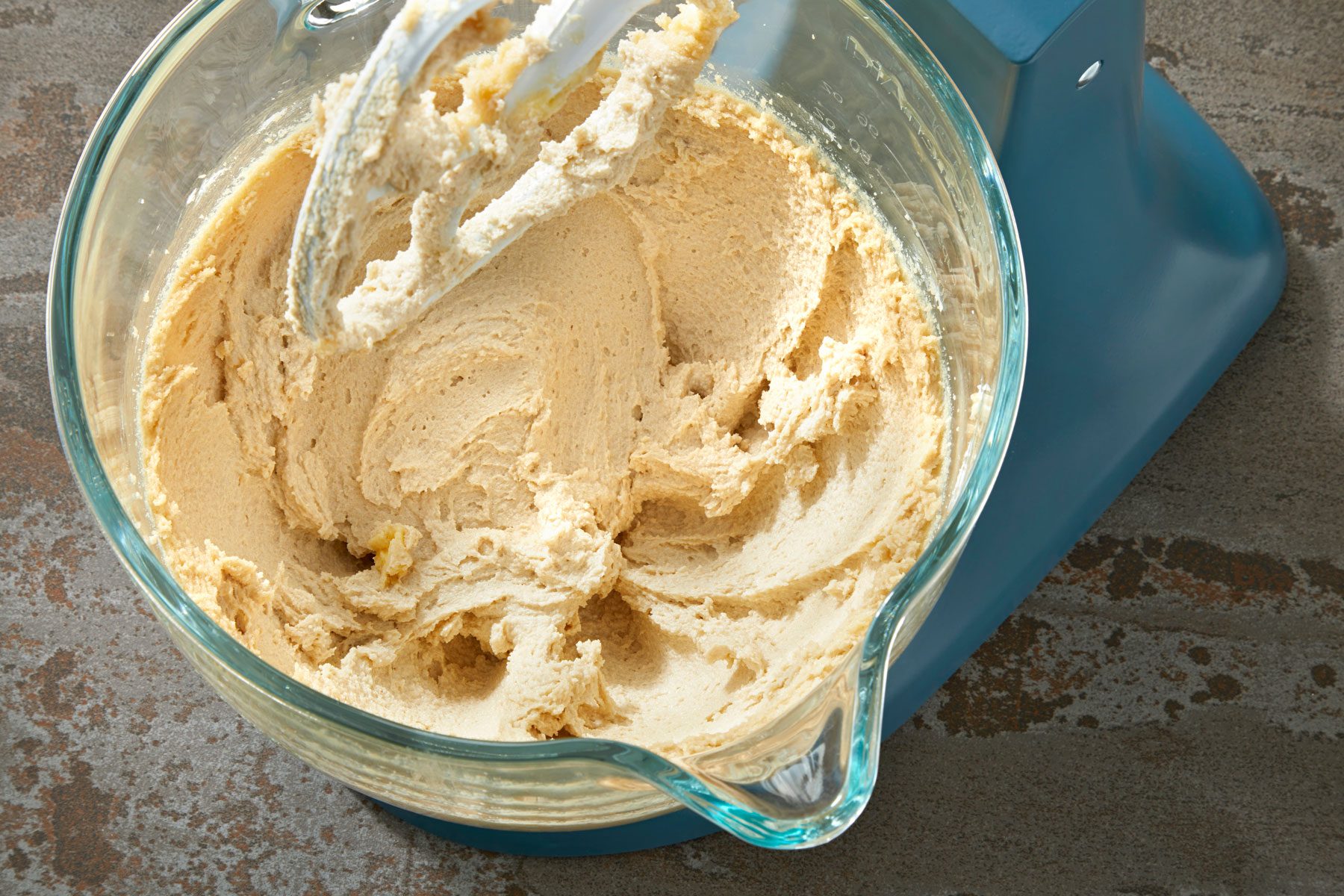 Butter, shortening and sugars creamed together in a large bowl.