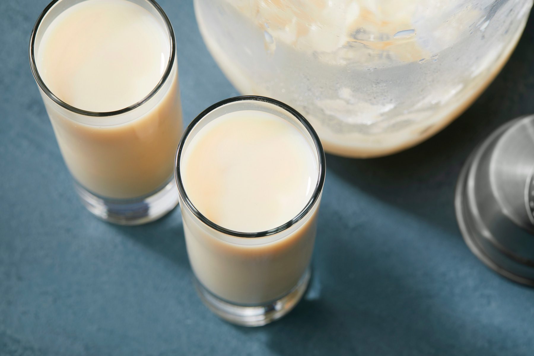 overhead shot of oatmeal cookies shot in two shot glasses