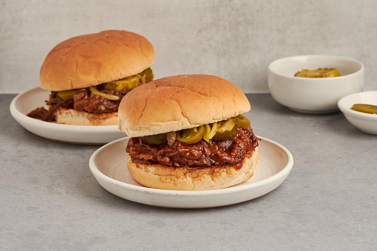 This tender pulled beef sandwich by Taste of Home features slow-cooked chuck roast in a flavorful barbecue sauce.