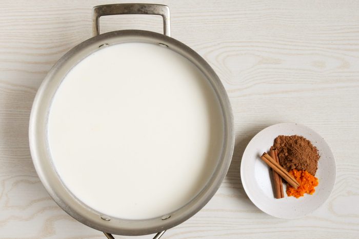 Whisking spices into milk and cream