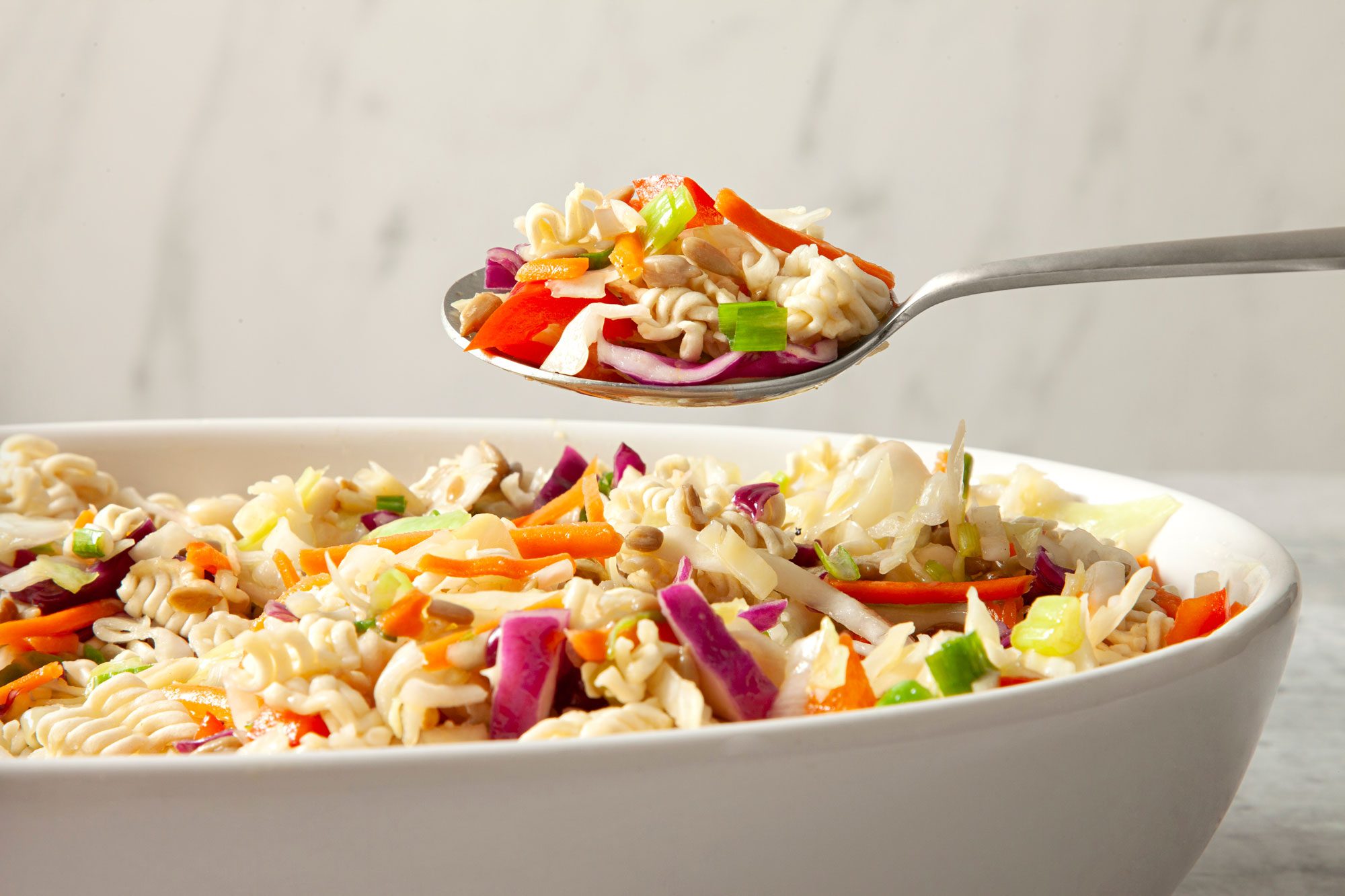 close shot of crunchy ramen salad