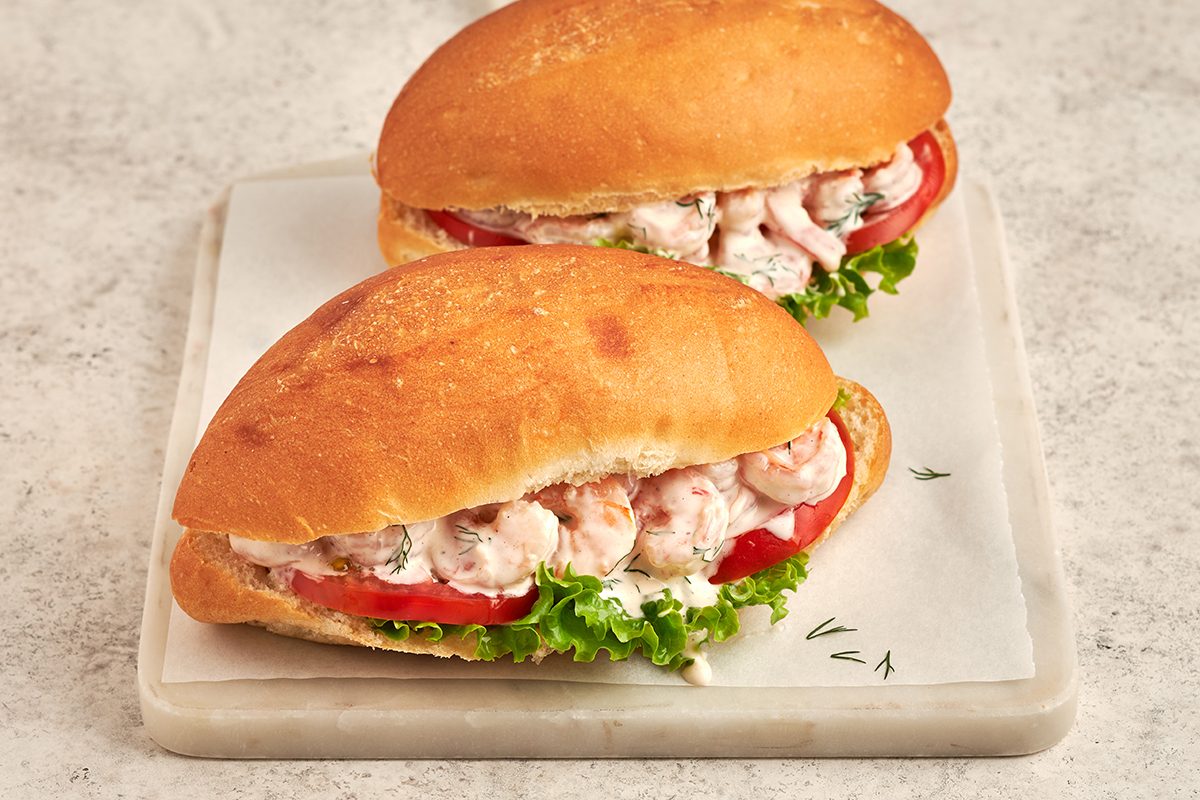 This shrimp sandwich by Taste of Home features succulent shrimp with creamy dill mayonnaise.