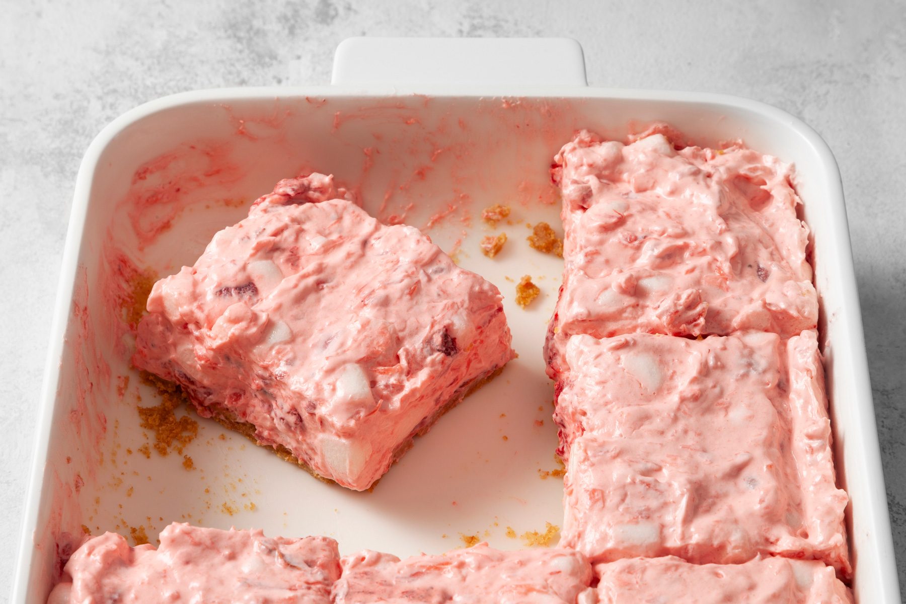 3/4th shot of strawberry delight in baking dish