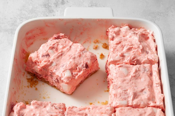 3/4th shot of strawberry delight in baking dish