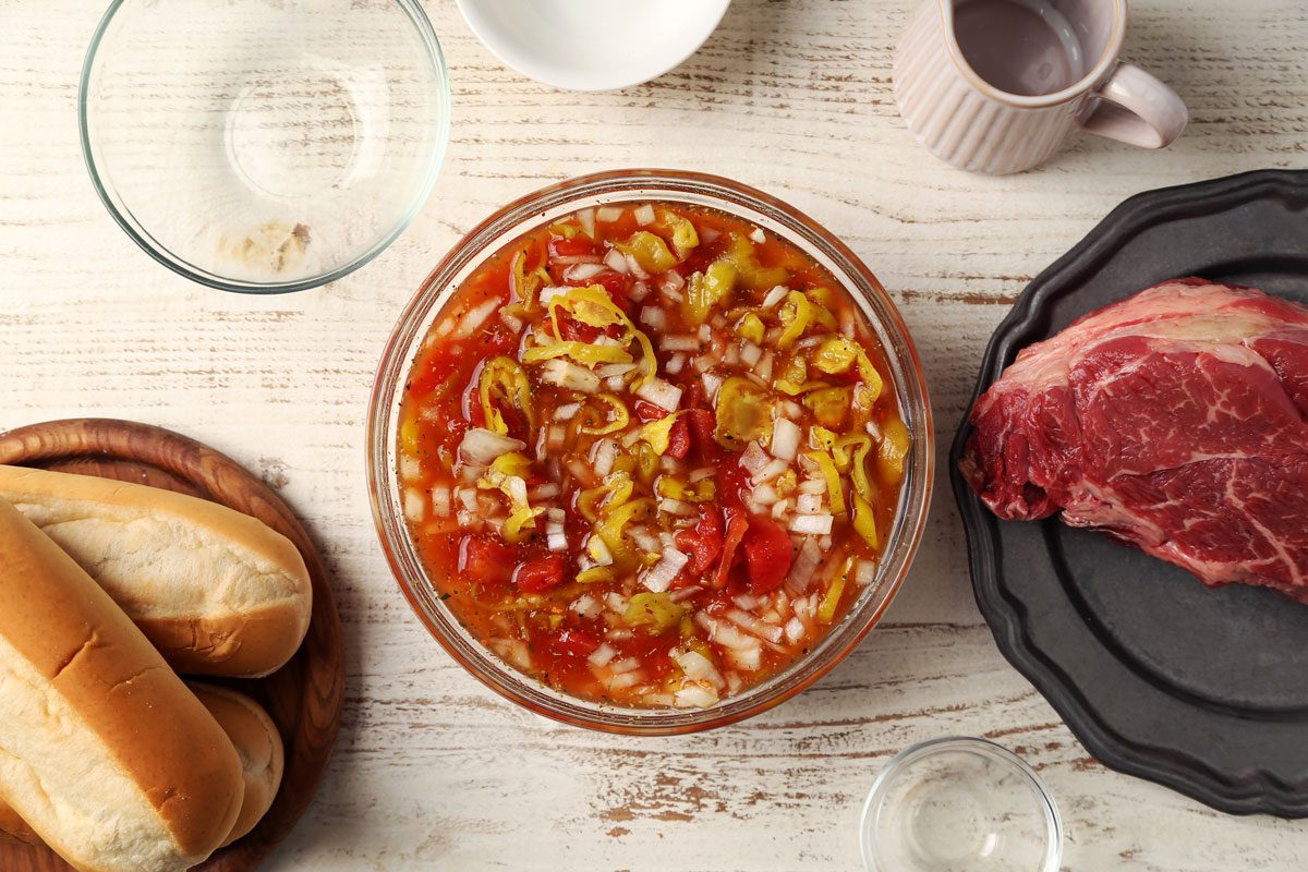 Making shredded Italian beef for Taste of Home's Italian Beef Sandwiches.
