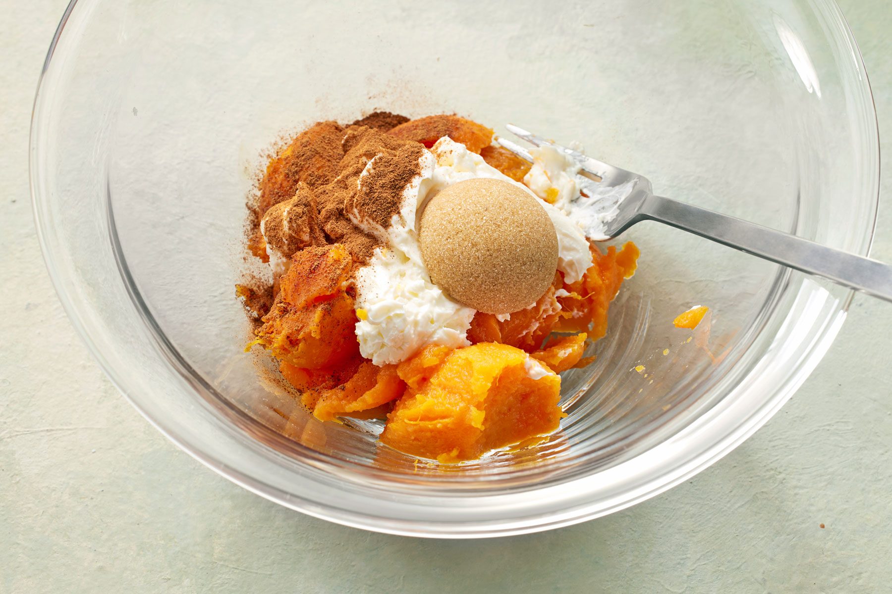 Potato pulp mashed with cream cheese, brown sugar and cinnamon.