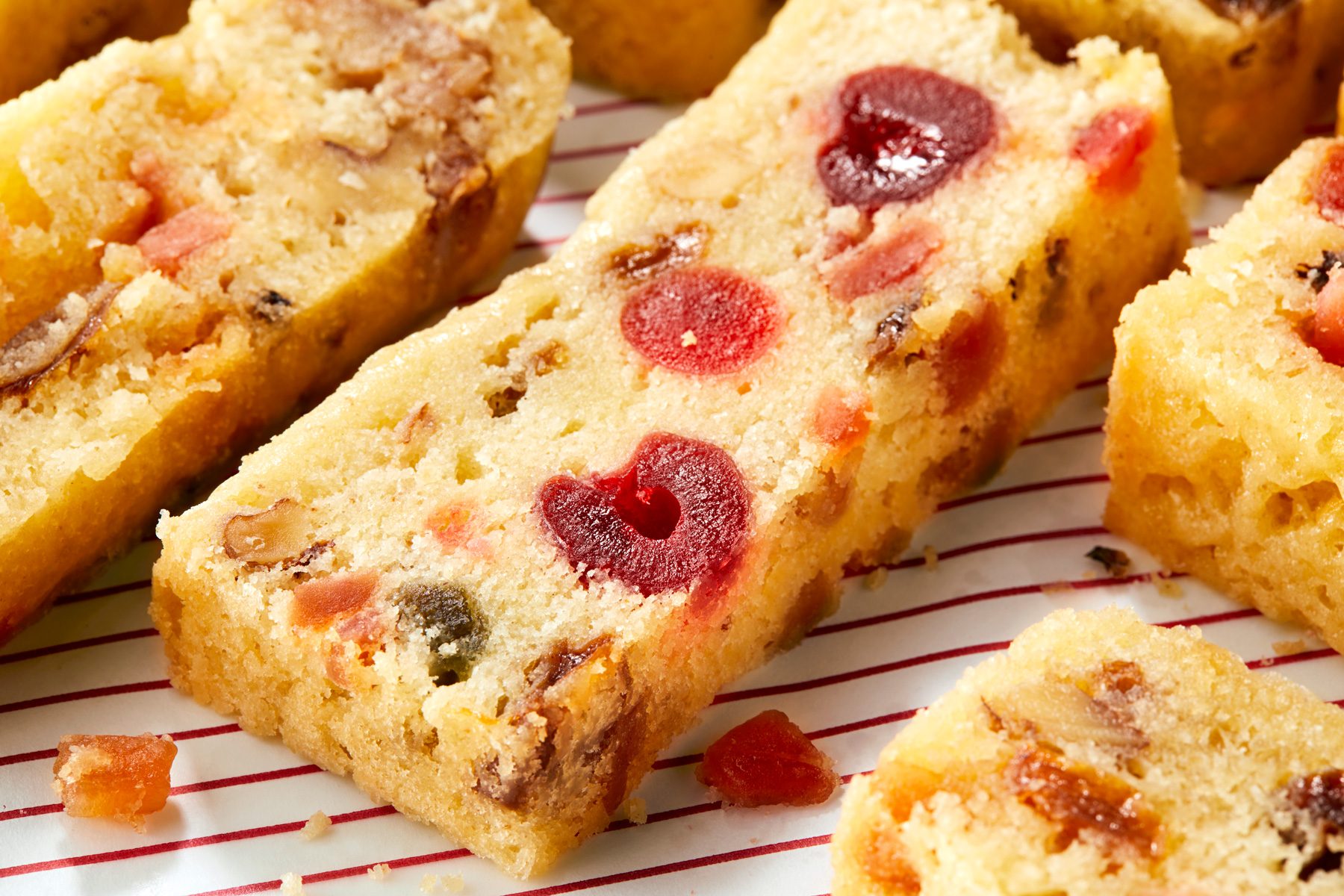 close shot of white fruitcake