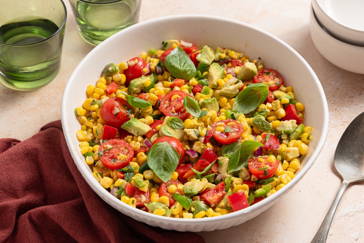 Avocado Corn Salad Inside Serving Bowl