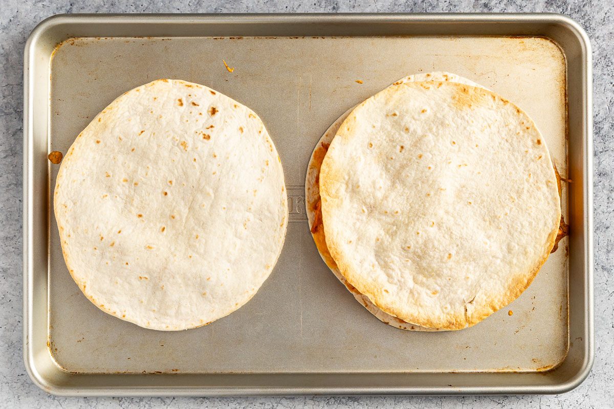 Bbq Chicken Quesadilla on a baking sheet