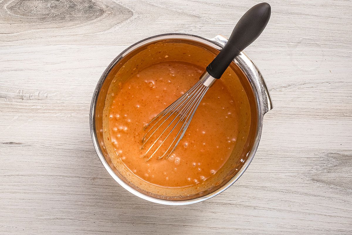 Peanut sauce for beef satay recipe, made with peanut butter and coconut milk.