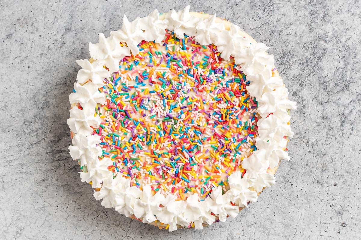 Taste of Home Birthday Cheesecake photo of the decorated cheesecake.