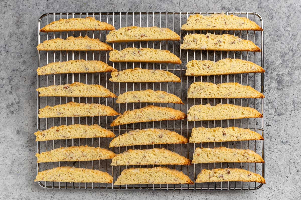 Biscotti cooling on a cooling rack